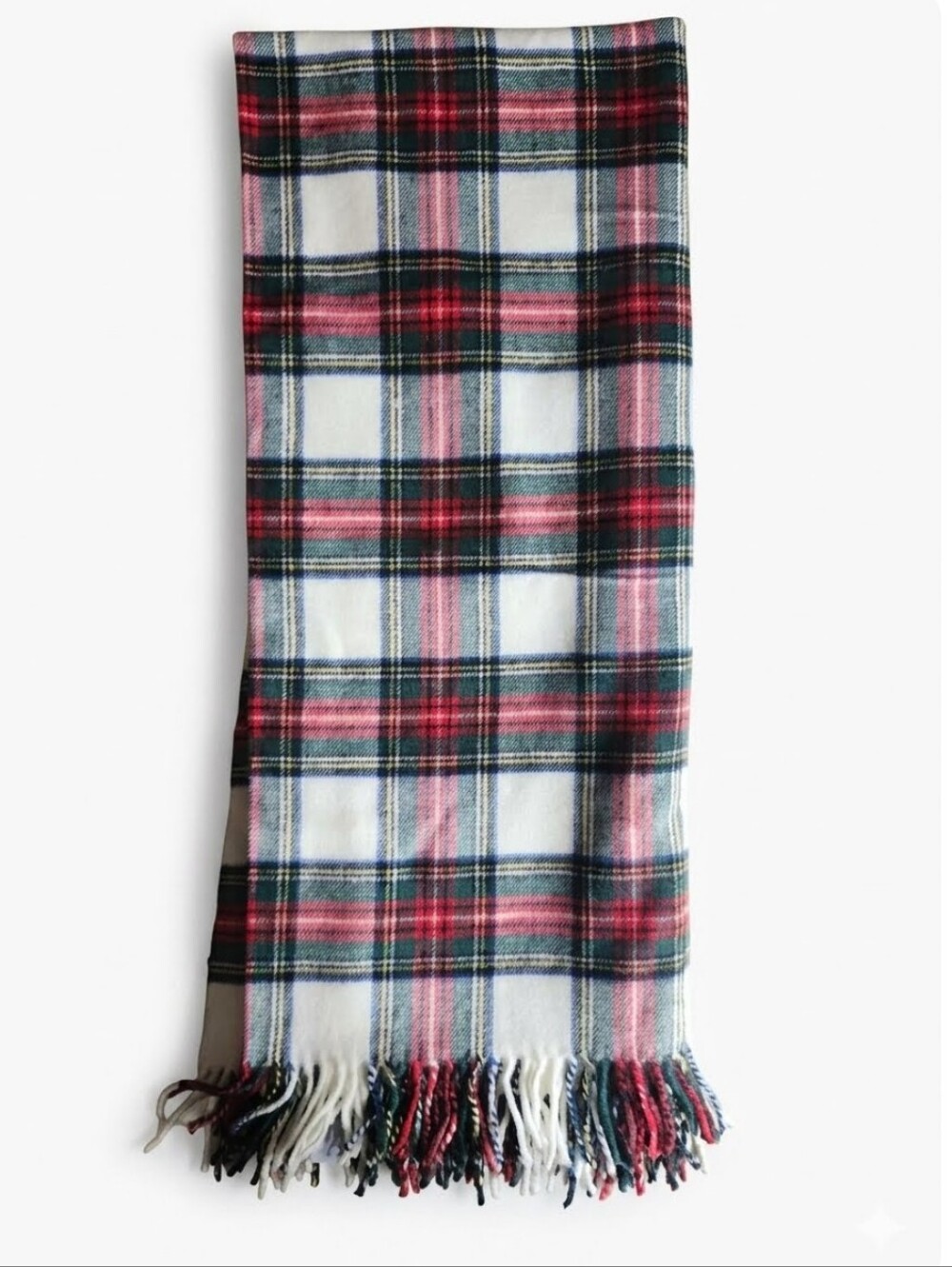 NWT Tessilechiti Plaid Fringe Oversized Throw Blanket in Red, Green & White